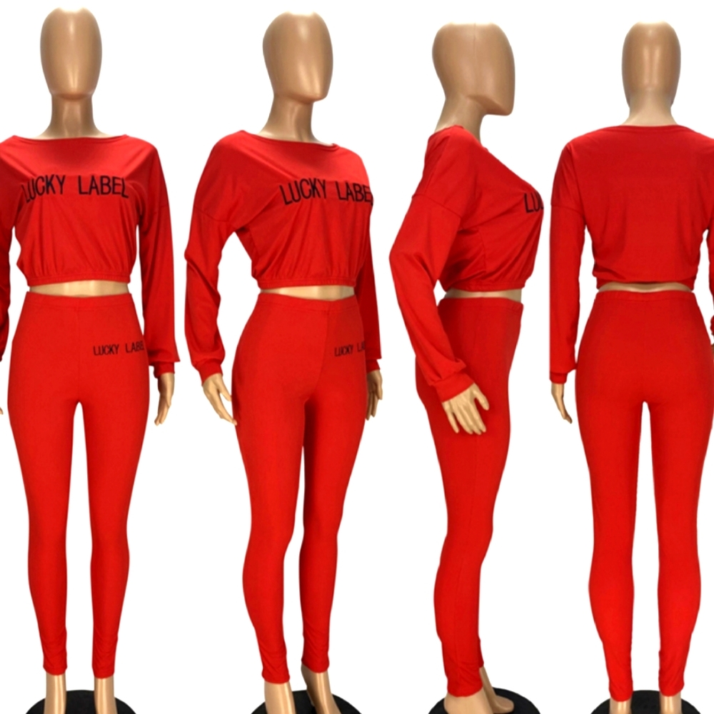 LUCKY LABEL 2 Piece SET COLOR RED 2 PIECE SIZE
